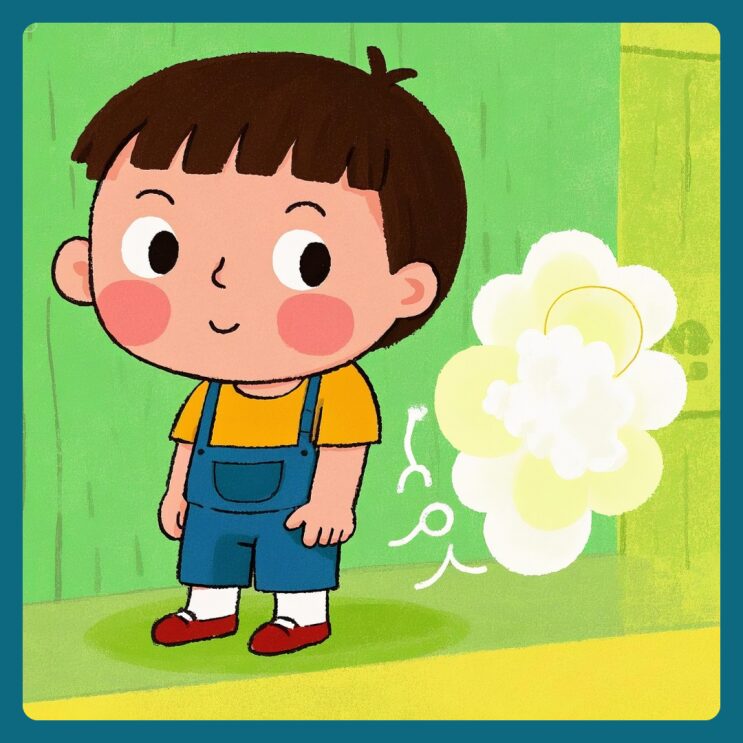 방귀를 뀌는 아이를 그린 일러스트