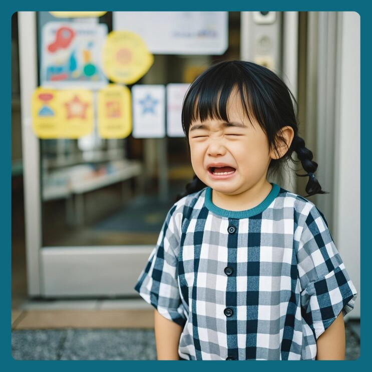 어린이집 앞에서 울고 있는 아이